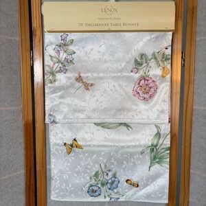 Lenox Table Runner 14x70 White Butterfly Meadow Floral Garden Decorative NEW